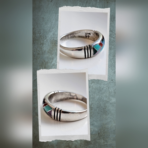 Navajo Ring, Multi Stone Inlayed, Sterling Silver. Artist: Steve Fransico EUC! - Picture 2 of 11